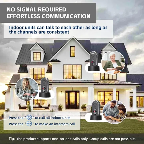 Vista 5 de Timbre inalámbrico para el hogar, sistema de intercomunicación inalámbrico de 4900 pies de largo alcance, timbre de intercomunicador bidireccional