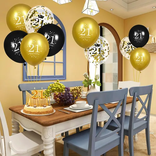Vista 4 de Globos de cumpleaños número 21 para hombres, 15 globos de feliz cumpleaños número 21 para hombres y mujeres de 21 años de edad, suministros