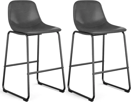 Vista 34 de Rfiver Taburetes de bar de cuero sintético PU Set de 2, Taburetes de pub industriales con respaldo y reposapiés, Sillas de bar modernas sin brazos