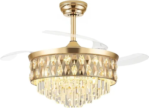 Vista 9 de Ventilador de techo de 52 pulgadas con luz, ventilador de araña, dorado K9 crystal, dimmable 3CCT LED, 6-speed quiet DC motor, memory and timer