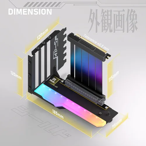 Vista 3 de EZDIY-FAB Montura Vertical de GPU con Cable Riser PCIE 4.0 de Alta Velocidad, Módulo ARGB, Extensión Flexible de 115mm/4.52in, Conector de 90 Negro
