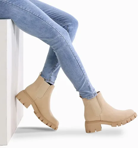 Vista 5 de mysoft Botas Chelsea de plataforma para mujer, con suela de lengüeta, botines de tacón grueso