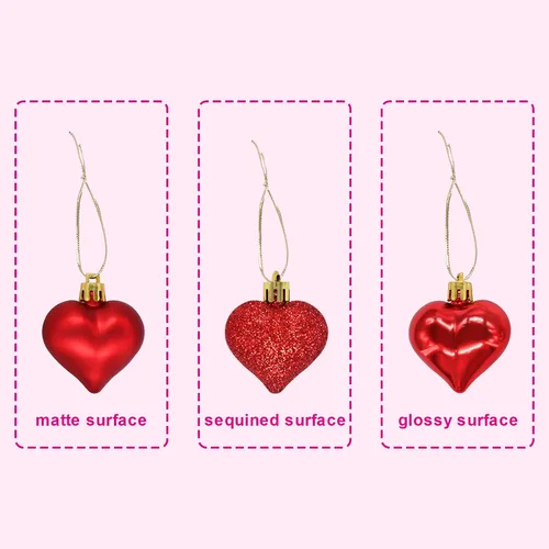 Vista 3 de Decoraciones para el día de San Valentín, decoración de corazón, 36 piezas de adornos de plástico rojo, plateado, rosa, blanco, árbol de Navidad