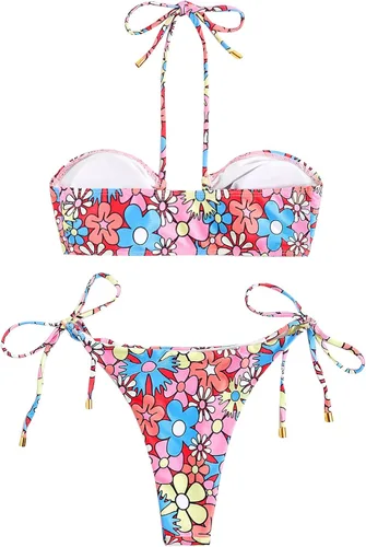 Vista 2 de WDIRARA Traje de baño de dos piezas con estampado floral para mujer