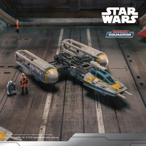 Vista 6 de Star Wars Micro Galaxy Squadron Gold Leader's Y-Wing - Vehículo de clase Starfighter de 5 pulgadas con accesorios de micro figura Jon Vander