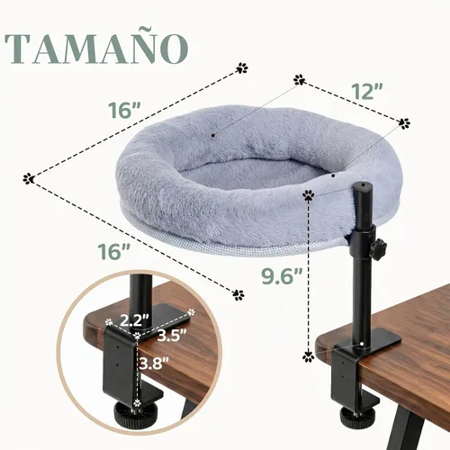 Vista 6 de Cama de escritorio para gatos con abrazadera, percha para gatos que ahorra