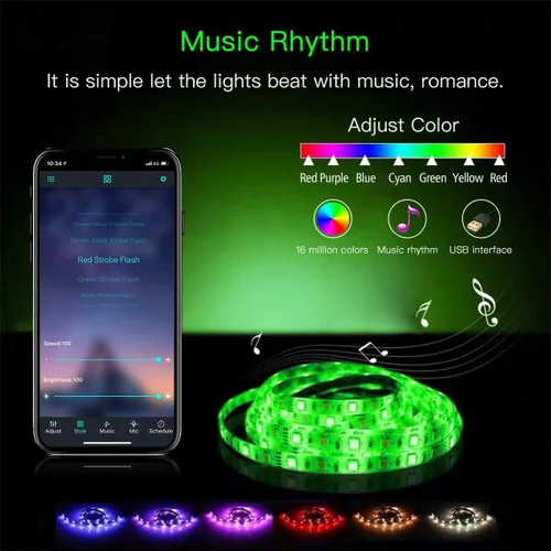 Vista 6 de KIKO Tira de luces LED alimentadas por pilas de 2 m, USB/funcionan con pilas, 60 LED 5050 RGB, luces LED de cumpleaños y Navidad con control remoto