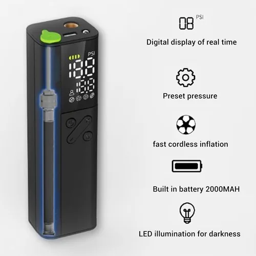 Vista 3 de Bomba de bola eléctrica, pantalla LED, bomba de aire con medidor de presión preciso, 5 modos de inflado, multifuncional de 3 a 18 psi, diseño