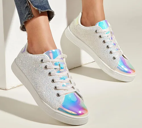 Vista 5 de LUCKY STEP - Tenis de moda para mujer, con brillantina y cordones