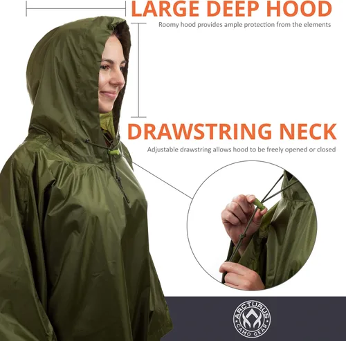 Vista 9 de Arcturus - Poncho ligero de nailon Ripstop con capucha ajustable