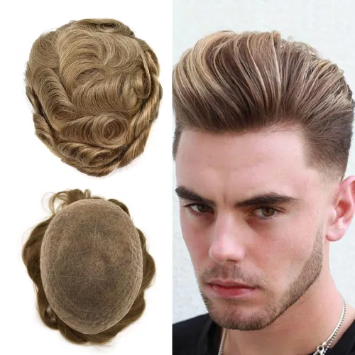 Vista 75 de PUNRU HAIR Completo Swiss Lace Toupee para hombres Sistema de cabello humano real Sistema de reemplazo de cabello humano para hombre Toupee