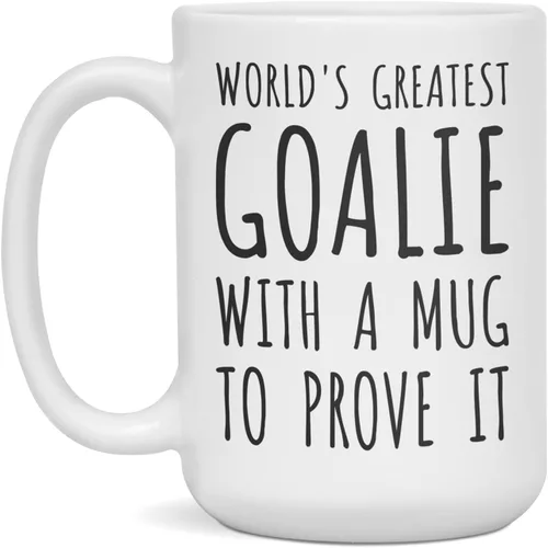 Vista 3 de World's Greatest Goalie - Taza de café para portero, 11 onzas, color blanco