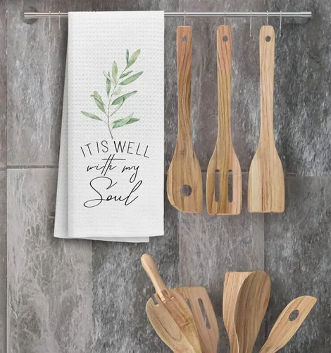 Vista 2 de TNUW Toallas de cocina inspiradoras con versículo bíblico cristiano con texto en inglés "It is Well with My Soul", toallas de cocina inspiradoras