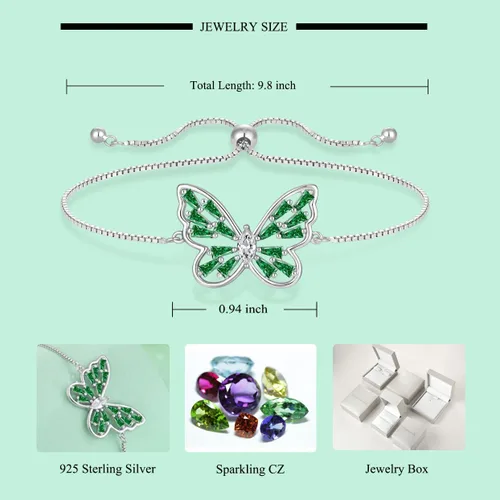 Vista 7 de STARCHENIE Collar de mariposa y pulsera para mujer de plata de ley 925 con diseño de mariposa esmeralda