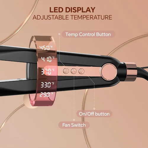 Vista 5 de Nicebay Plancha plana para alisar el cabello, alisador y rizador de pelo, 5 temperaturas, calentamiento rápido, amplio voltaje