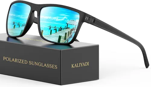 Vista 18 de KALIYADI Gafas de sol polarizadas para hombre, gafas de sol ligeras con protección UV para conducir, pescar y jugar golf (3 unidades) Negro