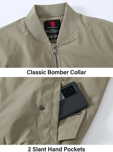 Vista 4 de BGOWATU - Chaqueta para hombre, impermeable, acolchada, tipo bomber, casual, para otoño e invierno, cálida y acolchada