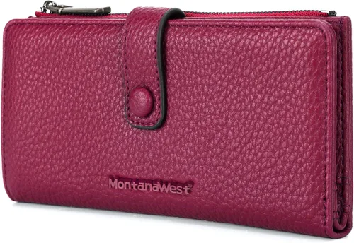 Vista 13 de Montana West Billetera pequeña para mujer, de piel auténtica, triple pliegue, tarjetero Rfid con cremallera y bolsillo para monedas, Un negro, Casual