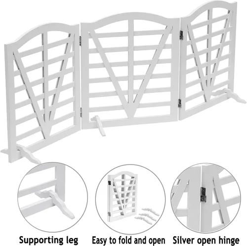Vista 5 de Puerta de madera para perros, puerta independiente para mascotas, puerta plegable para mascotas, cercas para perros de interior con soporte de 3