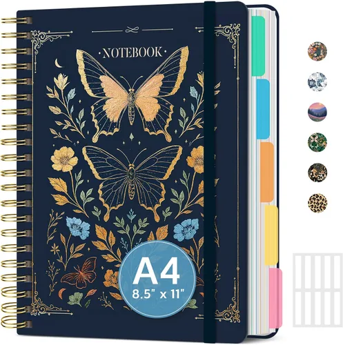 Vista 14 de Cuadernos grandes con forro en espiral para el trabajo con divisores y pestañas extraíbles, 8.5 x 11 pulgadas, bonito cuaderno de tapa dura de 5