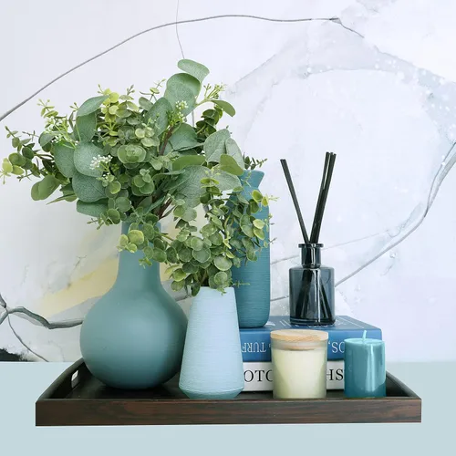 Vista 6 de Hojas artificiales de eucalipto de dólar plateado a granel, tallos y ramas sintéticas para ramos de florero, arreglos florales, corona, decoración