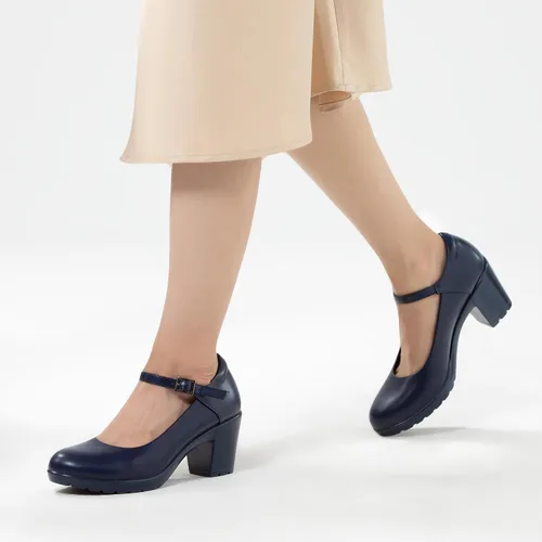 Vista 6 de Athlefit Zapatos de tacón grueso Mary Jane para mujer, zapatos de tacón bajo cerrados con punta redonda, cómodos zapatos de vestir de boda