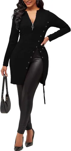 Vista 5 de Blusa asimétrica de punto acanalado con cremallera para mujer