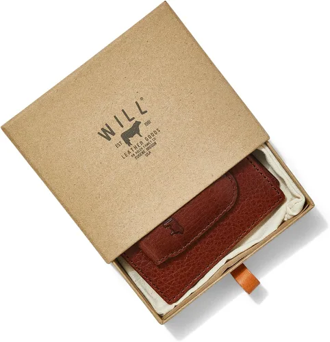 Vista 4 de Will Leather Goods - Cartera clásica de cuero con clip para dinero, Coñac, Classic