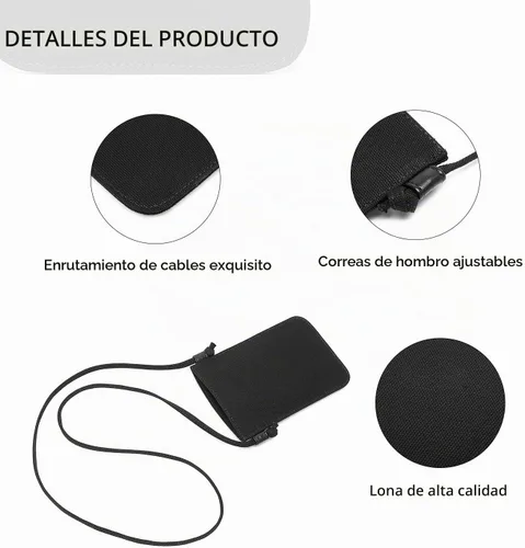 Vista 3 de Bolso cruzado pequeño para mujer, mini bolso cruzado de lona de algodón Negro