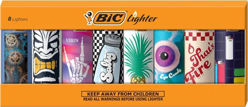 Vista 8 de BIC Maxi - Encendedores de bolsillo, serie caprichosa, paquete de 8 Relleno de calcetines de Navidad, iluminación de velas navideñas, diseños
