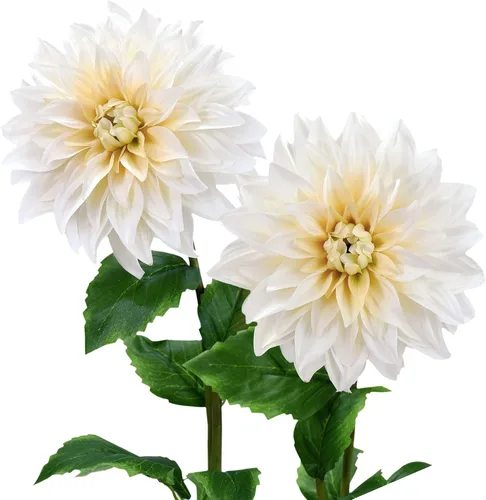 Vista 7 de FiveSeasonStuff Flores artificiales de seda de dalia para exteriores e interiores y jarrones altos, 2 tallos (ámbar amarillo otoño)