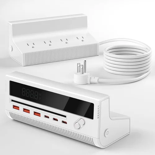 Vista 7 de Regleta de alimentación con puertos USB, cable de extensión de puertos USB 10 en 1 de 100 W con 4 salidas de CA, 3 puertos USB-C y 3 puertos USB-A