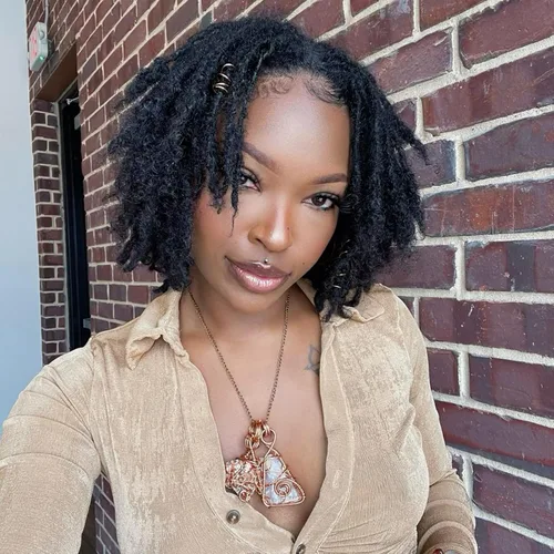 Vista 10 de Extensiones de cabello humano Loc de 0.2 cm de ancho, 4 pulgadas, 30 hebras, negro natural 100% completamente hechas a mano, extensiones
