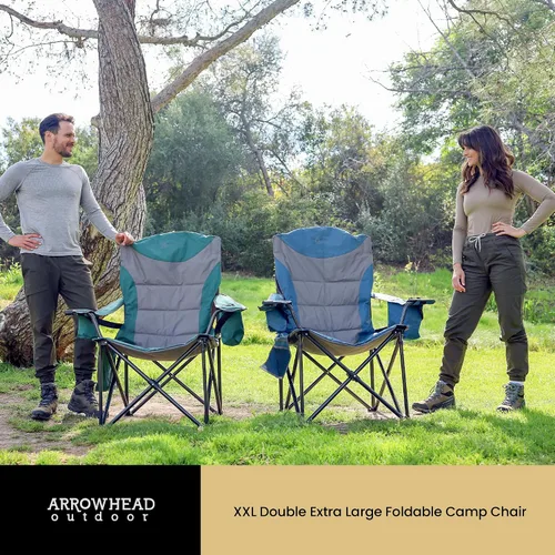 Vista 8 de ARROWHEAD OUTDOOR Paquete de 2 sillas de campamento plegables portátiles XXL de gran tamaño con soportes para vidrio y tazas, enfriador