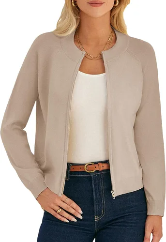 Vista 24 de GRACE KARIN Cárdigan de manga larga con cremallera para mujer, suéter ligero, ropa de moda de punto Negro