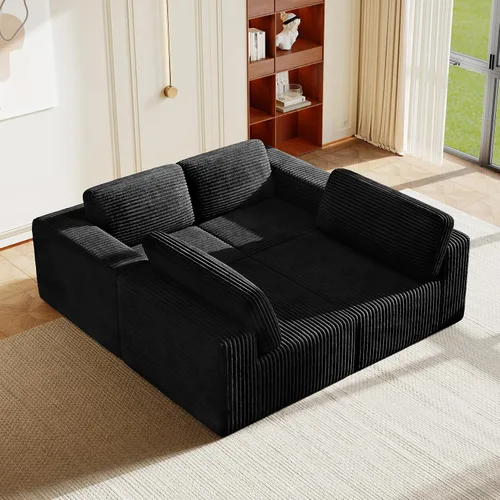Vista 60 de Vesgantti Sofá modular en forma de U de 119 pulgadas, sofá modular de pana con asiento profundo y soporte de resortes, sofá convertible con 2 Beige