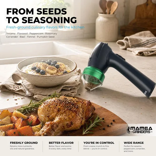 Vista 6 de Mamba Original Electric Seed Grinder, USB-C Rechargeable Spice Mill, Gray