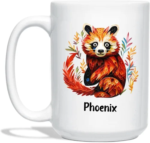 Vista 15 de Taza de café blanca personalizada con nombre de amante de escarabajos, taza de café personalizada de origami de 11 15 onzas, taza de café floral