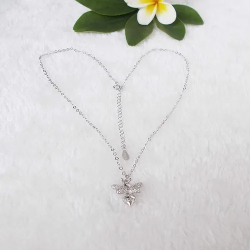 Vista 5 de 925 Sterling Silver Cute Bee Zirconia Pendant Necklace White Gold Plated Fashion Jewelry Gift 16"-18" WK99048
