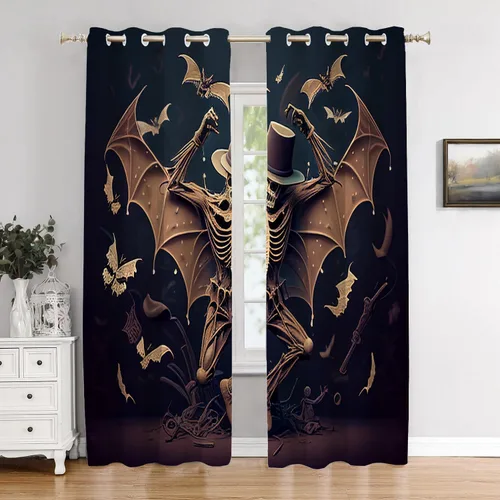 Vista 15 de Cortinas opacas de poliéster multicapa marrón con diseño de bosque natural, 2 unidades, 26 x 24 pulgadas