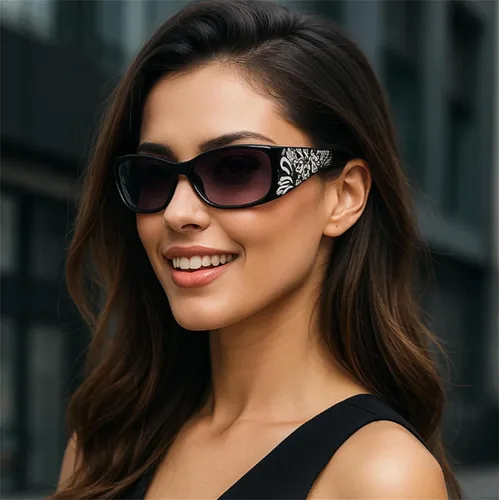 Vista 2 de willochra Fashion Y2K - Gafas de sol polarizadas para mujer, con diamantes de imitación, rectangular, protección UV400