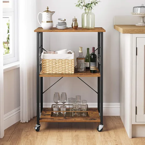 Vista 2 de VASAGLE Estante de cocina con ruedas, carrito de servicio de 23.6 pulgadas con 3 estantes, carrito de cocina, estante para microondas, para mini