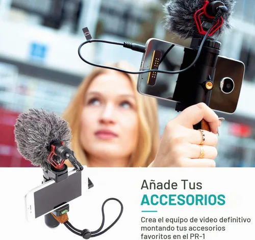 Vista 4 de Movo PR-1 - Soporte de agarre para teléfono inteligente con correa de muñeca, montaje de trípode y soporte de zapata fría para luces y micrófonos