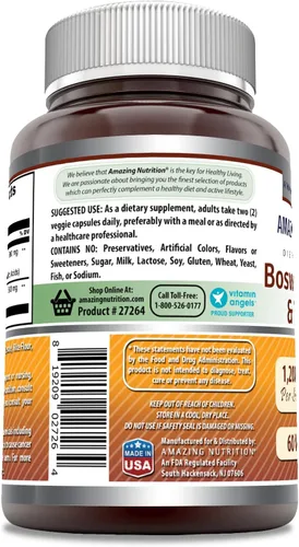Vista 3 de Amazing Formulas Boswellia Extracto y suplemento de cúrcuma 1200 mg por porción 60 cápsulas vegetales Sin OMG Sin gluten Fabricado