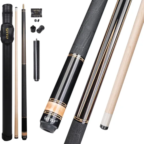 Vista 14 de CUEELF Taco de billar profesional con incrustaciones hechas a mano para adultos Solid Brass Joint Low Deflection Shaft 12.5mm Pro Tip & Inlay Ring