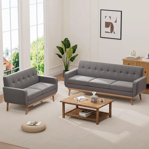 Vista 18 de HUIMO - Juego de muebles para sala de estar con botones, juego de muebles tapizados con botones para sala de estar, sofá moderno tapizado con marco