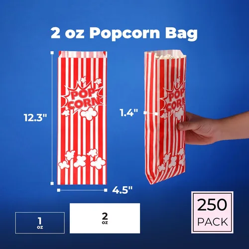 Vista 2 de Fit Meal Prep Paquete de 250 bolsas de papel para palomitas de maíz, porciones individuales de 2 onzas, mangas clásicas de palomitas de maíz rojas