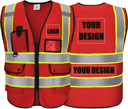 Vista 19 de Chaleco Reflectante Clase 2 de Seguridad ANSI con Bolsillos y Cremallera de Alta Visibilidad Uniforme de Construcción K-verde-1pack-custom