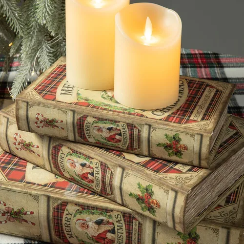 Vista 4 de Glitzhome Juego de 3 cajas decorativas para libros de Navidad, Papá Noel #2