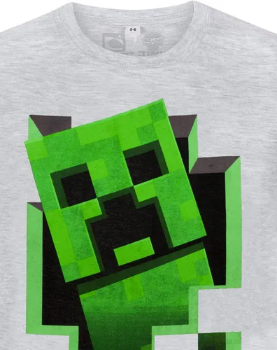 Vista 2 de Minecraft Boys T Shirt Green Creeper Kids Grey Short Sleeve Mojang Top